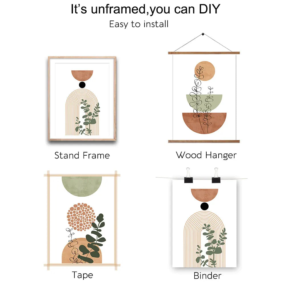3pcs Modern Boho Abstract Shape Plant Poster