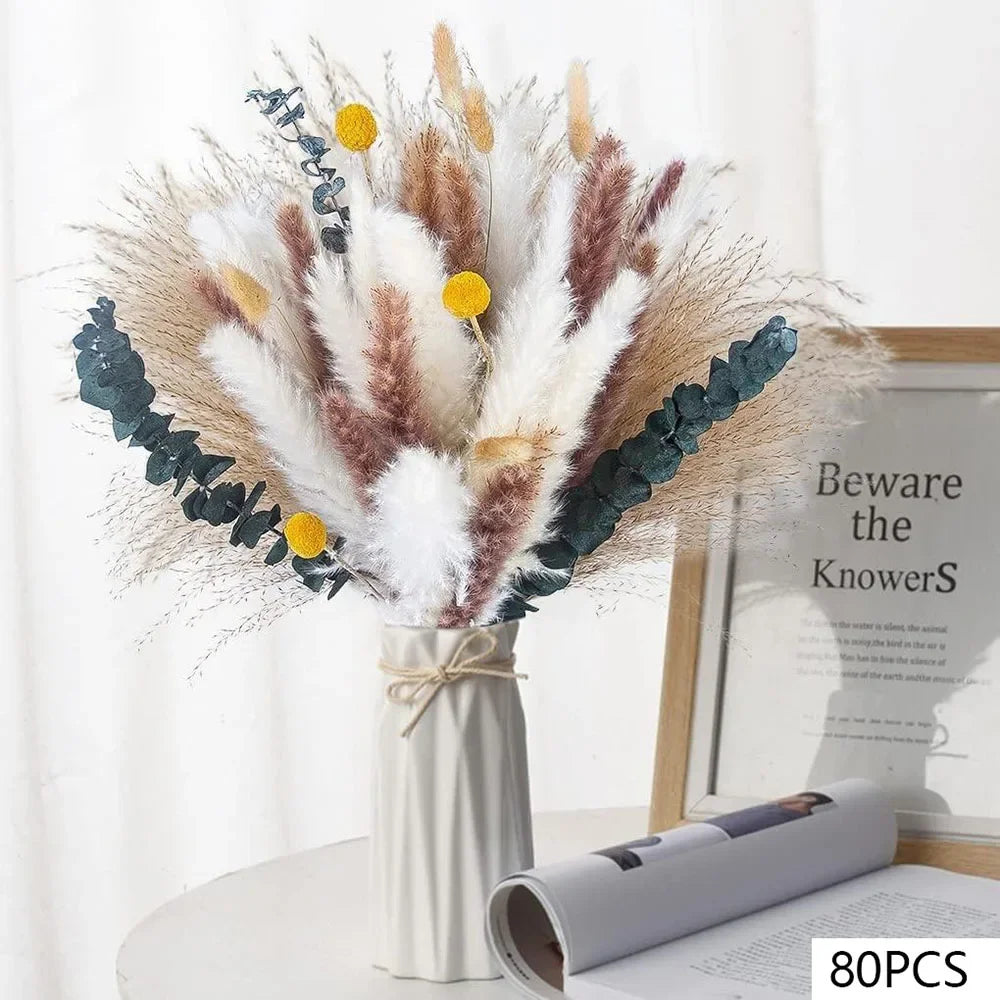 Natural Dried Pampas Grass Bouquet – Modern Vase Filler for Home & Balcony Decor