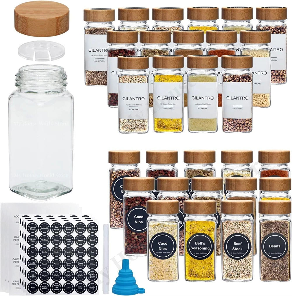 13-Piece Glass Spice Jar Set with Bamboo Lids, 4oz Seasoning Jars for Spice Rack Storage