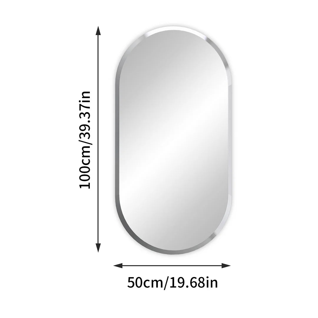 Frameless Long Oval Wall Mirror with Beveled Edge – Silver Glass Vanity Mirror for Bathroom & Entryway