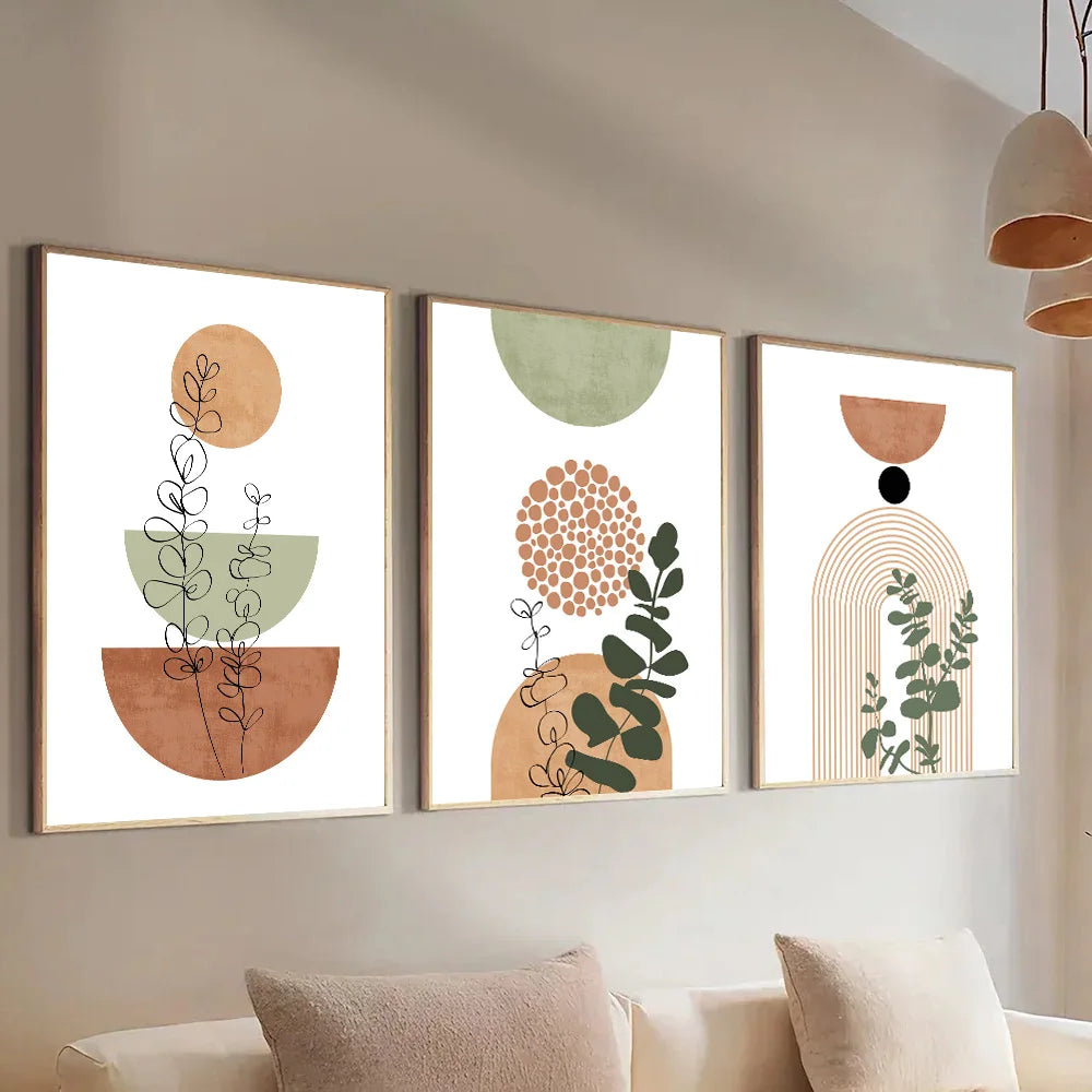 3pcs Modern Boho Abstract Shape Plant Poster