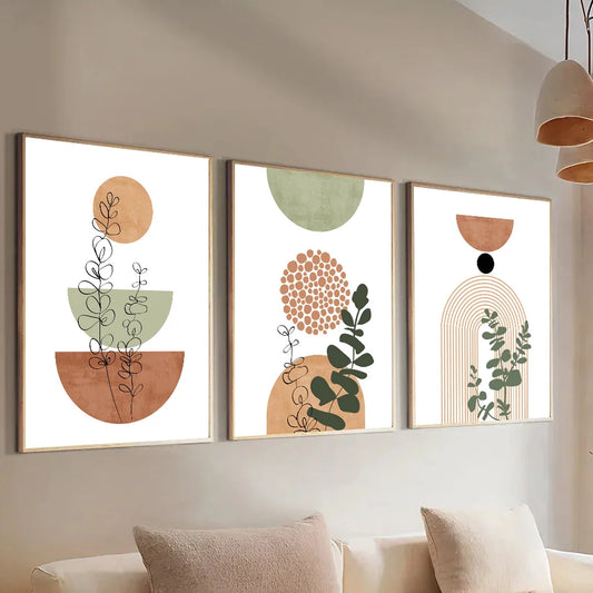 3pcs Modern Boho Abstract Shape Plant Poster