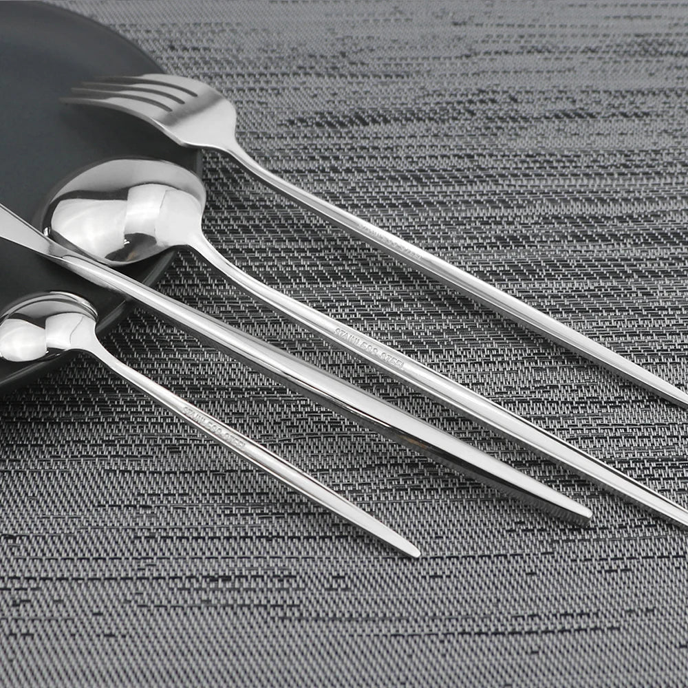 24Pcs Black Handle Golden Cutlery Stainless Steel Set