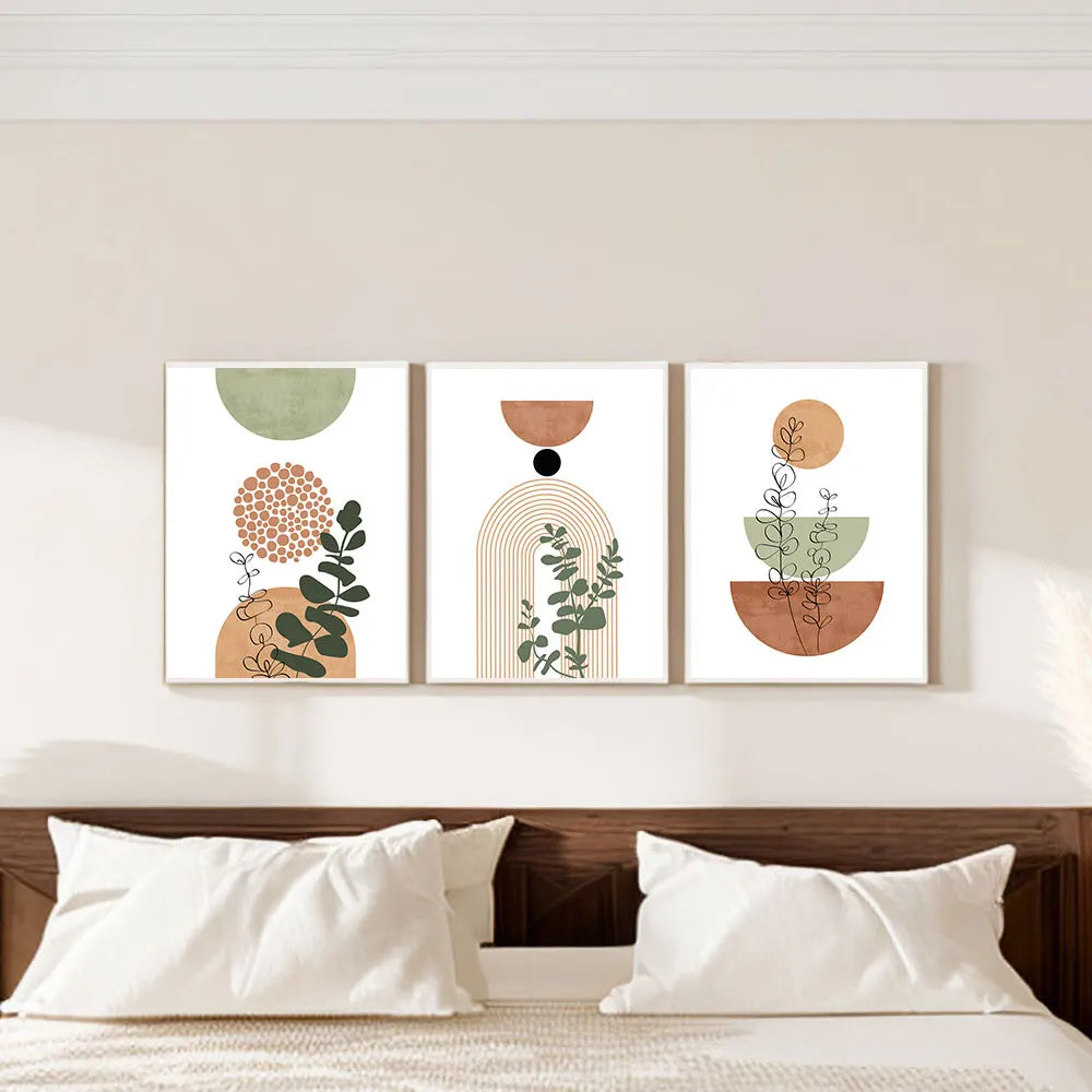 3pcs Modern Boho Abstract Shape Plant Poster