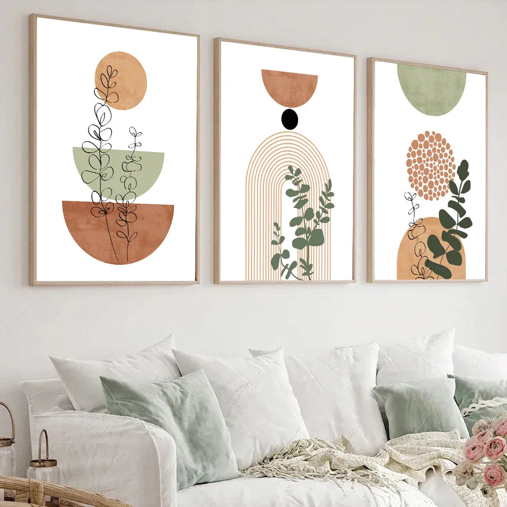 3pcs Modern Boho Abstract Shape Plant Poster
