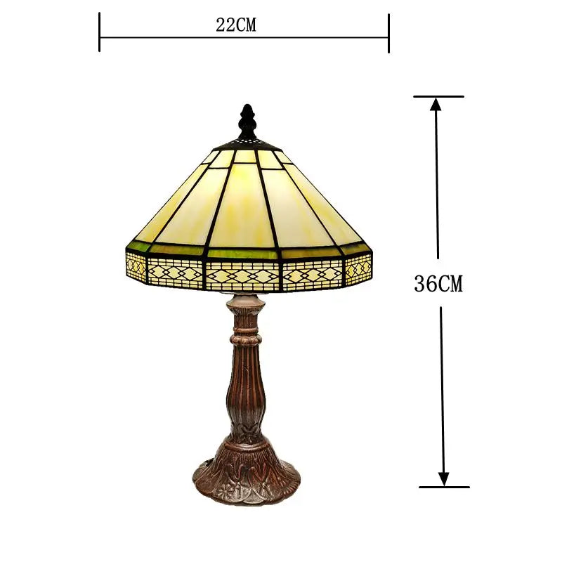 22cm Minimalist European Geometric Table Lamp – Tiffany Style Glass Desk Light for Living Room, Bar & Office