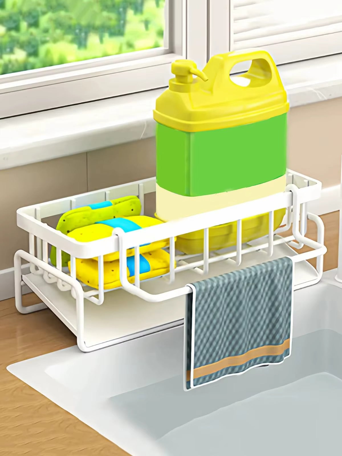 Kitchen Sink Sponge Holder, Sink Caddy Organizer with Divider for Dish Sponges & Cleaning Tools
