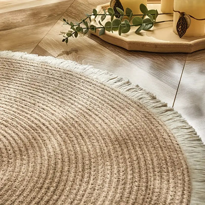 Handmade Round Rattan Rugs With Tassel Decor