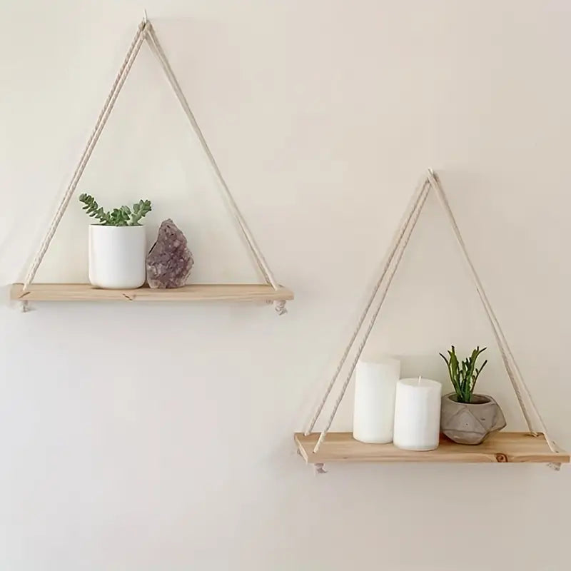 1PC Wooden Swing Hanging Rope Wall Shelve