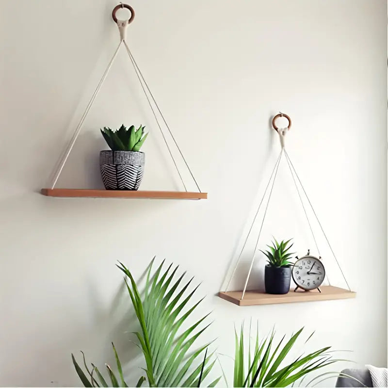 1PC Wooden Swing Hanging Rope Wall Shelve