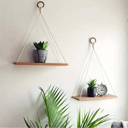 1PC Wooden Swing Hanging Rope Wall Shelve