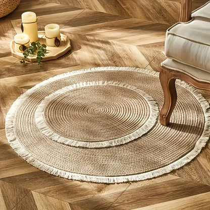 Handmade Round Rattan Rugs With Tassel Decor