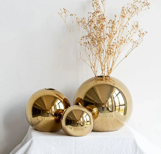 Plating Golden Ball Ceramic Vase