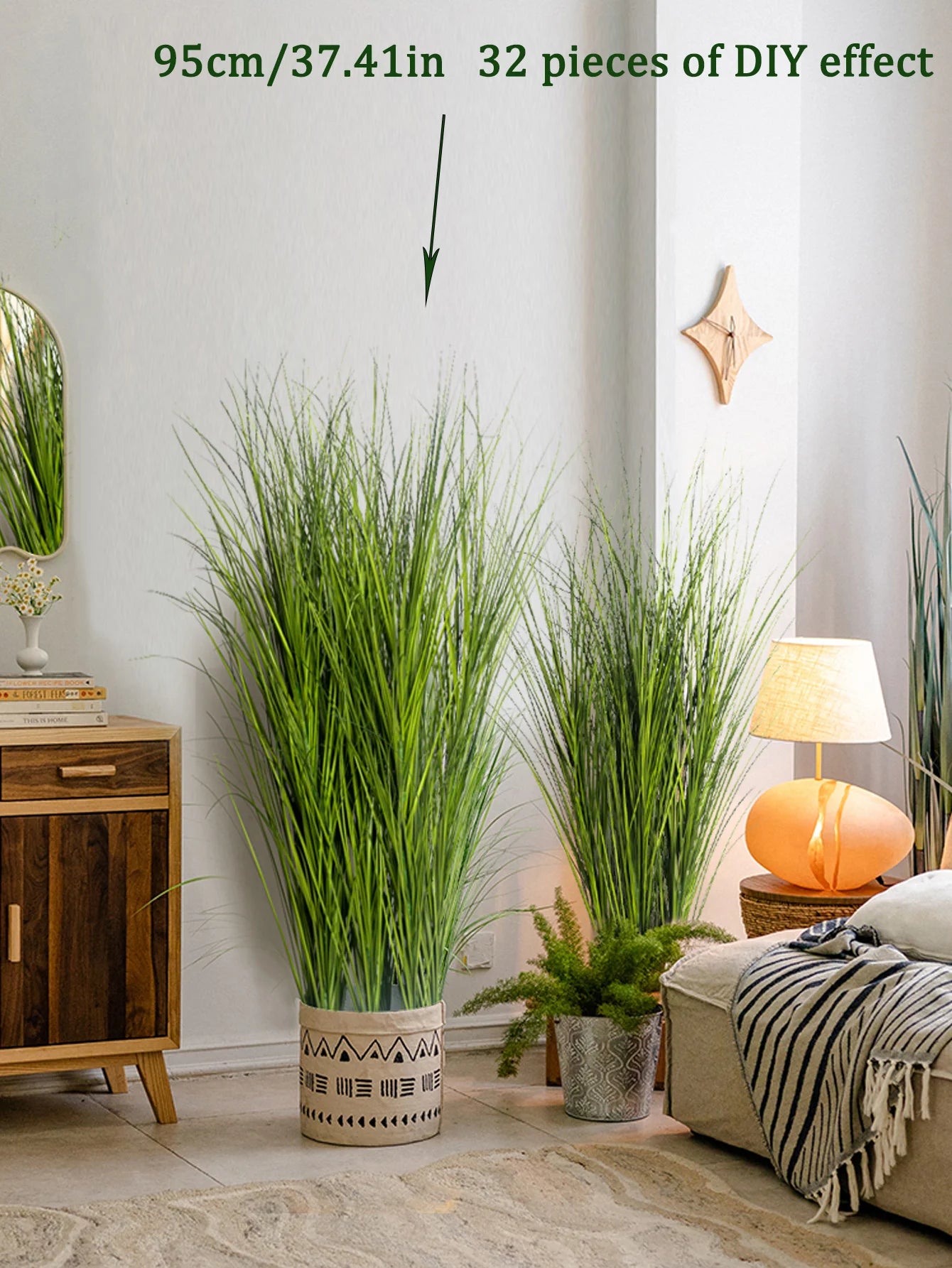 Artificial Reed Grass Plant – Large Tropical Faux Green Leaves for Home & Garden Decor