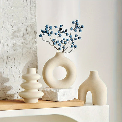 Bohemian Ceramic Vase Set – Elegant Decorative Home Décor for Living Room, Bedroom, Wedding & Table Display