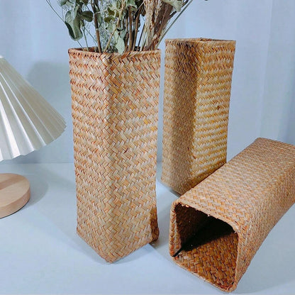 Handmade Woven Flower Vase – Creative Basket Planter for Dried Flowers & Home Décor