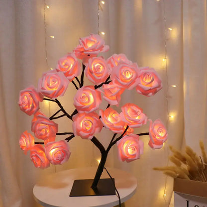24 LED Rose Tree Table Lamp – USB Powered Fairy Flower Night Light for Home, Bedroom, Party, Wedding & Christmas Decor