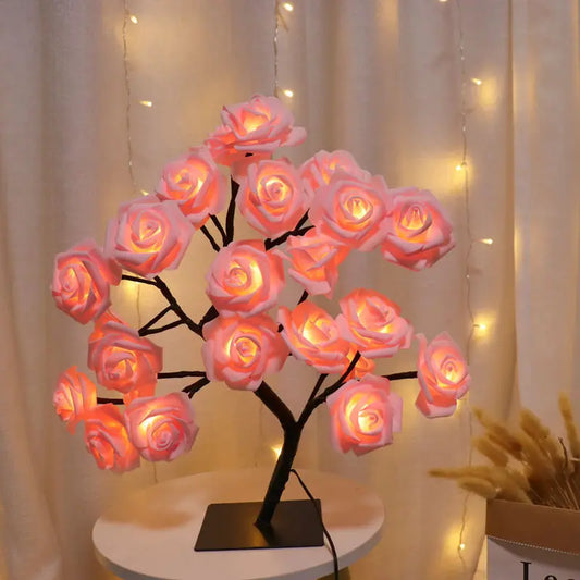 24 LED Rose Tree Table Lamp – USB Powered Fairy Flower Night Light for Home, Bedroom, Party, Wedding & Christmas Decor