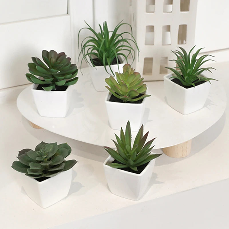 Mini Evergreen Artificial Small Plants set of (6PCS)