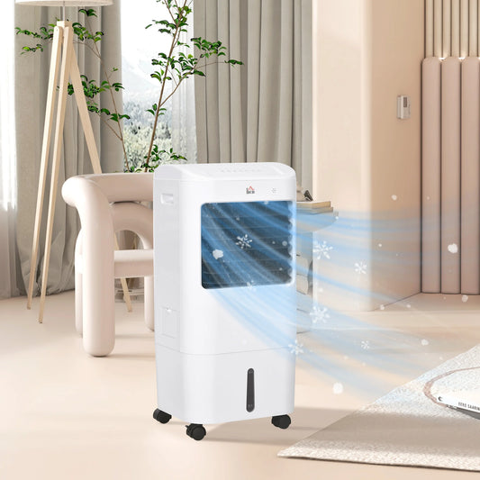 Portable Air Cooler with Built-in Humidifier, Remote Control, Oscillating Function, White Finish