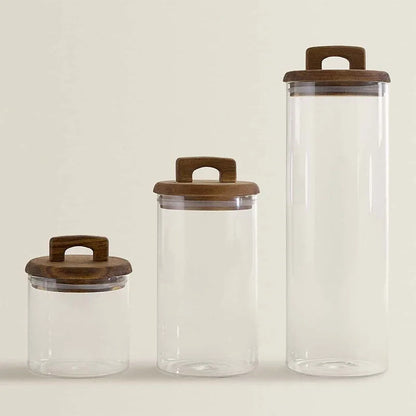 Glass Food Storage Jar with Wooden Lid