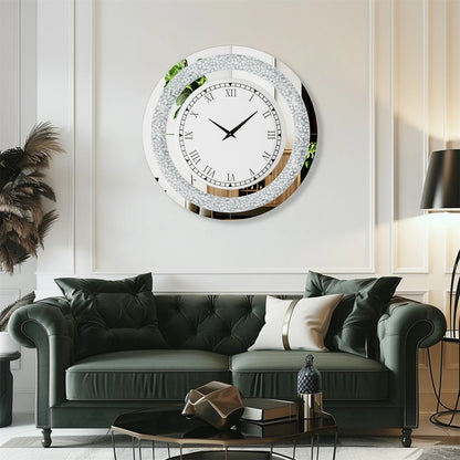 60/80CM Silver Mirrored Wall Clock | Glam Sparkle Round Home Decor