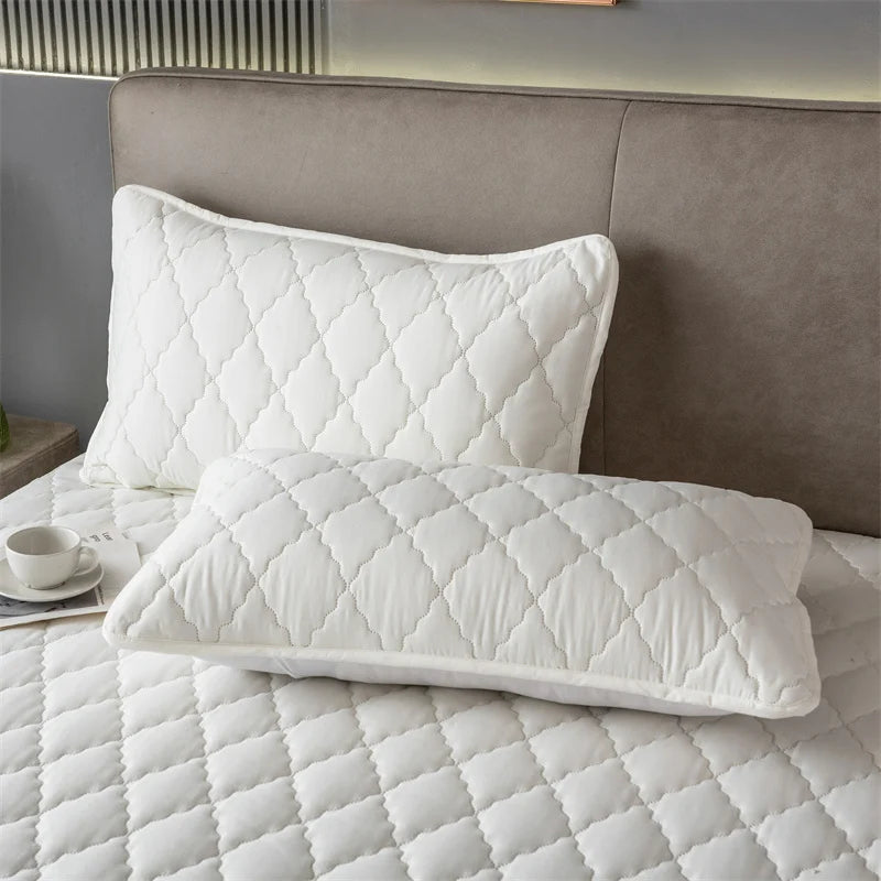 Brushed Cotton Waterproof Pillowcase, Soft Breathable Padded Pillow Cover for Bedroom Bed (Single or 2-Pack)