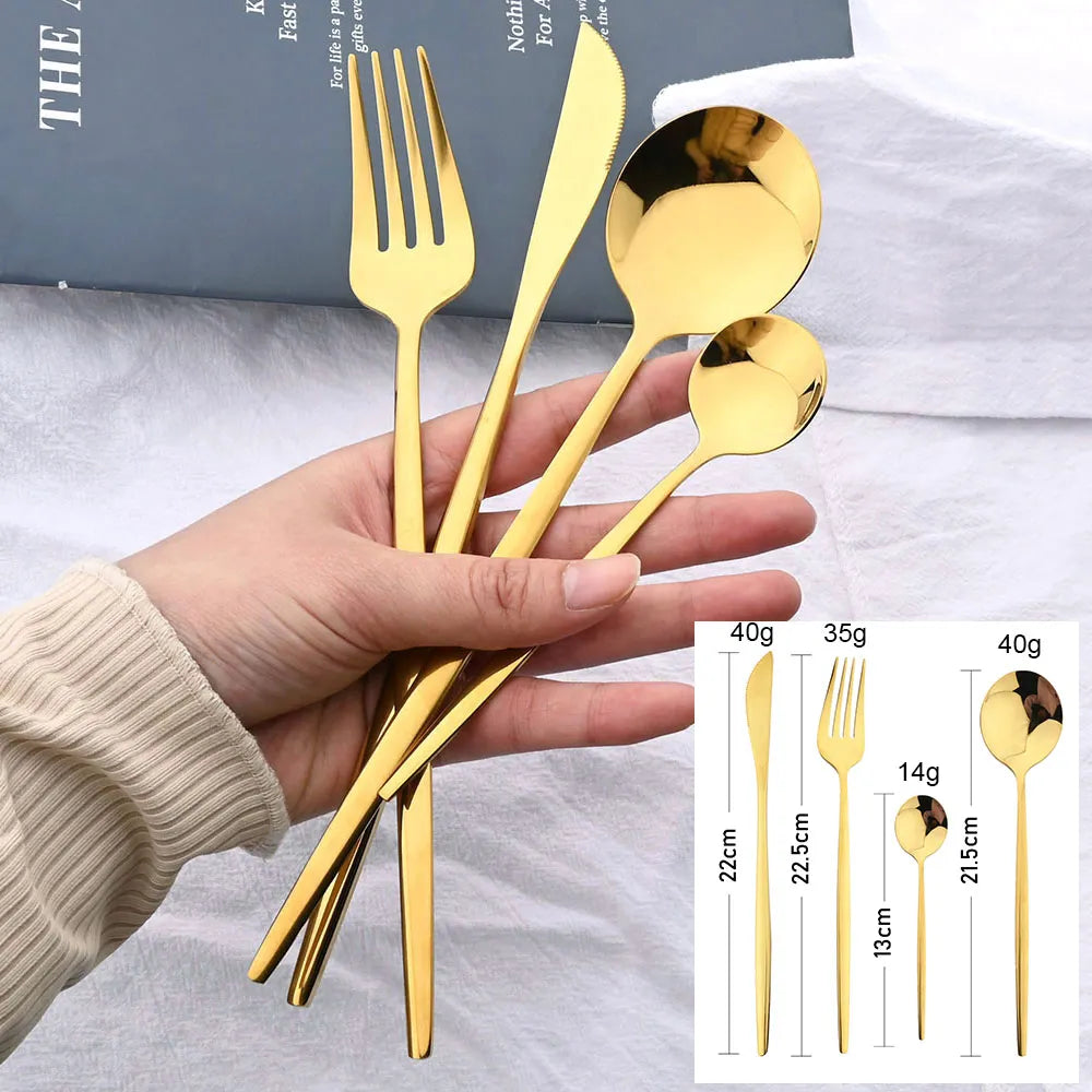 24Pcs Black Handle Golden Cutlery Stainless Steel Set