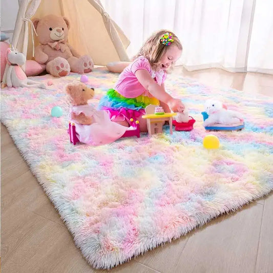 Kids’ Rainbow Carpet for Girls – Large, Soft, and Colorful Rug for Living Room or Bedroom. Perfect as a bedside or children’s room floor mat, featuring a cute and cozy design