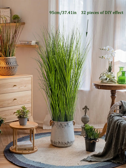 Artificial Reed Grass Plant – Large Tropical Faux Green Leaves for Home & Garden Decor