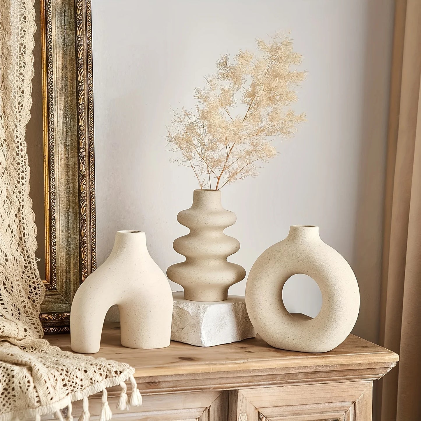 Bohemian Ceramic Vase Set – Elegant Decorative Home Décor for Living Room, Bedroom, Wedding & Table Display