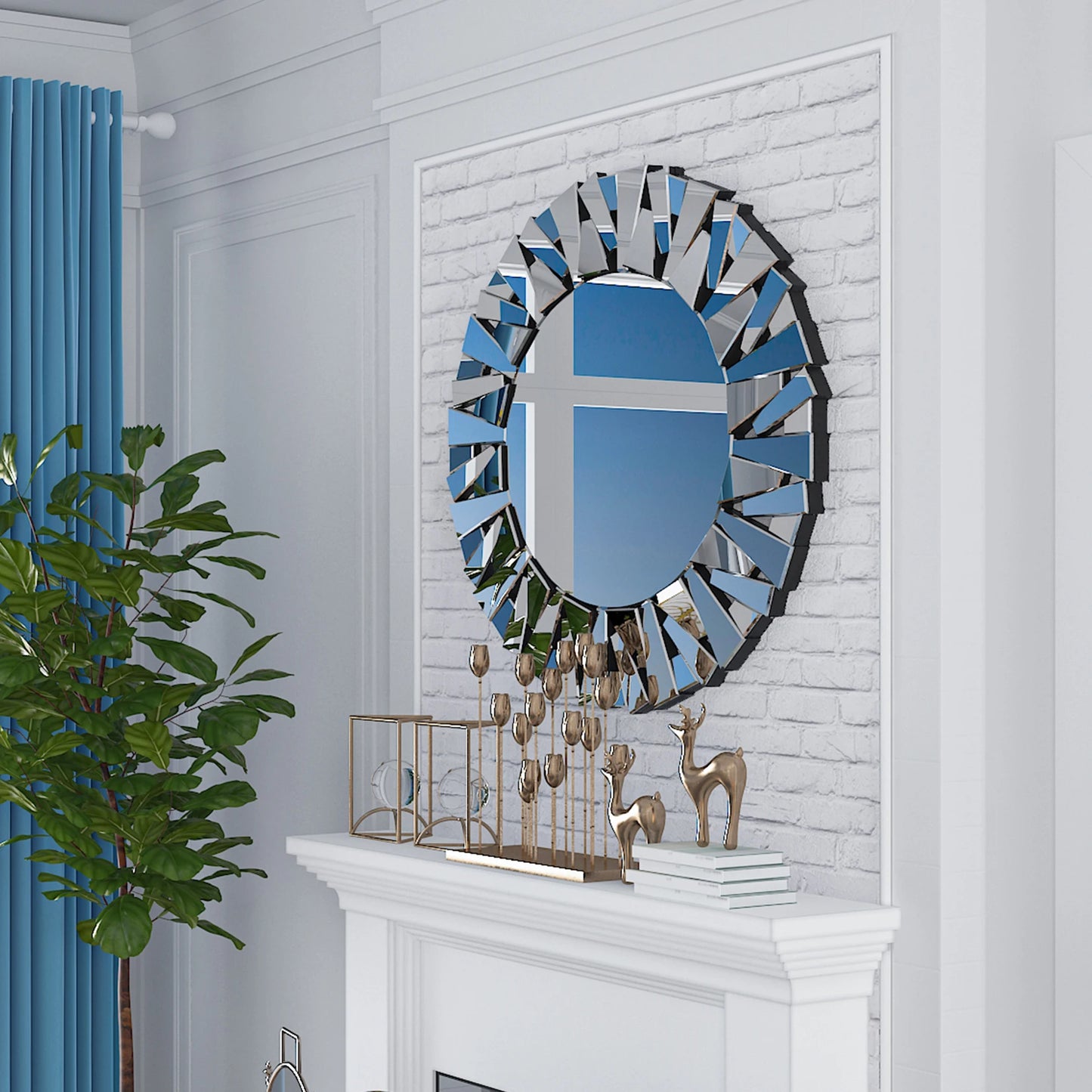 32" Round Sunburst Wall Mirror Silver Decorative Modern Hanging
