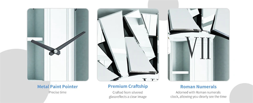 Large 32” 3D Mirrored Wall Clock – Sunburst Design with Roman Numerals for Living Room Decor