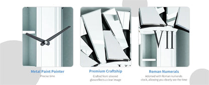 Large 32” 3D Mirrored Wall Clock – Sunburst Design with Roman Numerals for Living Room Decor