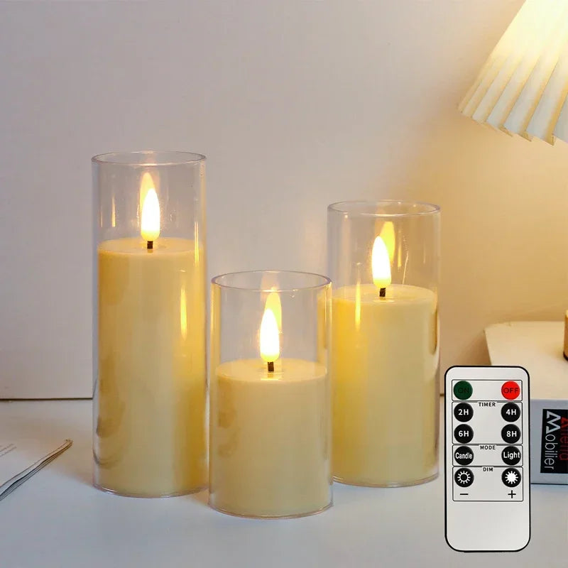 LED Flameless Electronic Candle with Remote & Timer – Flickering Acrylic Glass Light
