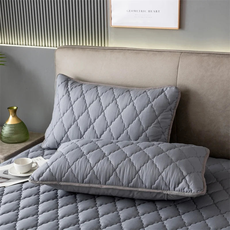 Brushed Cotton Waterproof Pillowcase, Soft Breathable Padded Pillow Cover for Bedroom Bed (Single or 2-Pack)