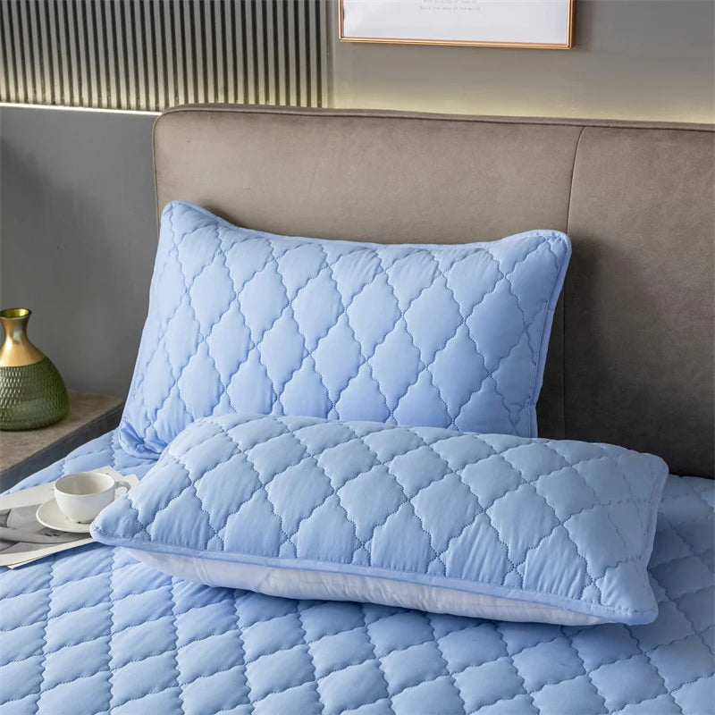 Brushed Cotton Waterproof Pillowcase, Soft Breathable Padded Pillow Cover for Bedroom Bed (Single or 2-Pack)