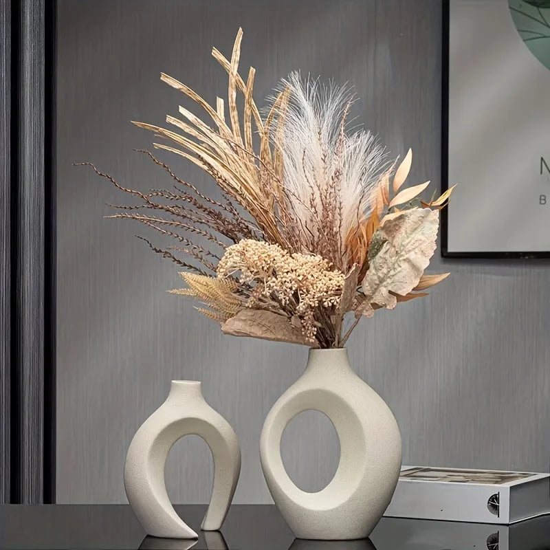 Nordic Modern Hollow Ceramic Vases – 2-Piece Boho Home Decor Set