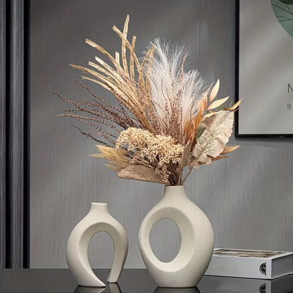 Nordic Modern Hollow Ceramic Vases – 2-Piece Boho Home Decor Set