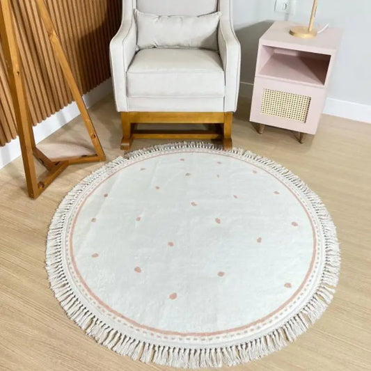 Fluffy White Round Rug With Tassels