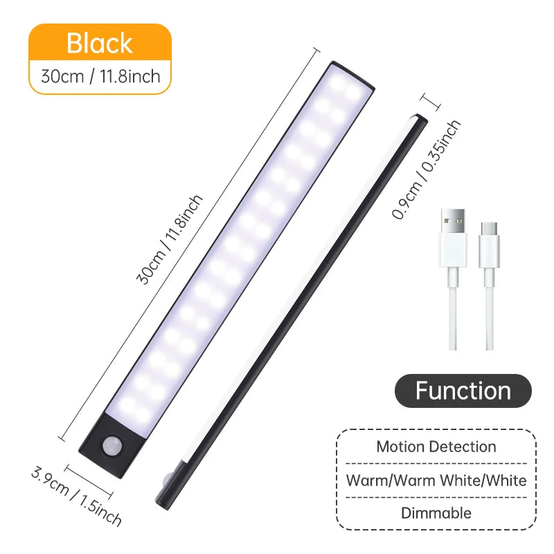 USB Rechargeable Motion Sensor LED Light – Wireless Night Lamp for Cabinet, Wardrobe & Kitchen