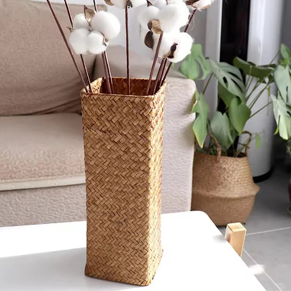 Handmade Woven Flower Vase – Creative Basket Planter for Dried Flowers & Home Décor