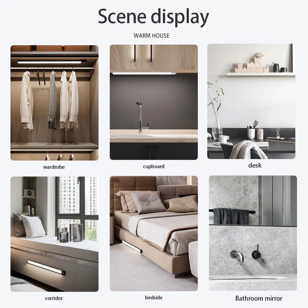 USB Rechargeable Motion Sensor LED Light – Wireless Night Lamp for Cabinet, Wardrobe & Kitchen