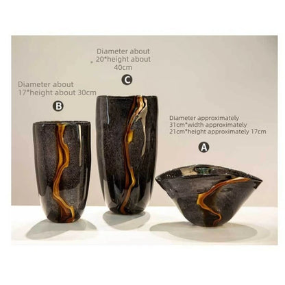 1PC High-End Black & Orange Veined Retro Flower Vase, Modern Soft Decoration for Home Decor