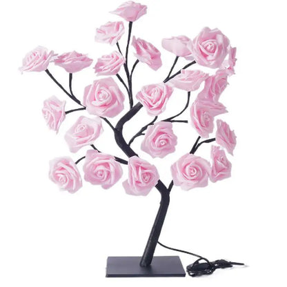 24 LED Rose Tree Table Lamp – USB Powered Fairy Flower Night Light for Home, Bedroom, Party, Wedding & Christmas Decor