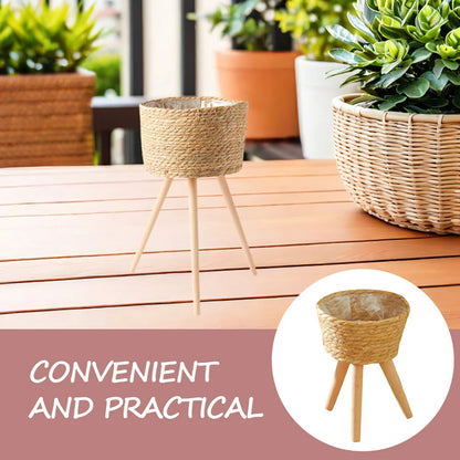Wood Woven Plant Tripod Household Indoor Basket for Plants