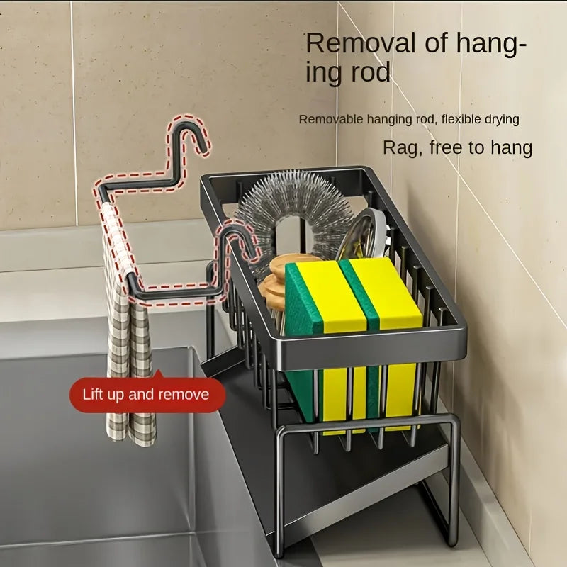 Kitchen Sink Sponge Holder, Sink Caddy Organizer with Divider for Dish Sponges & Cleaning Tools
