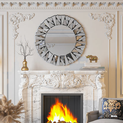 32" Round Sunburst Wall Mirror Silver Decorative Modern Hanging