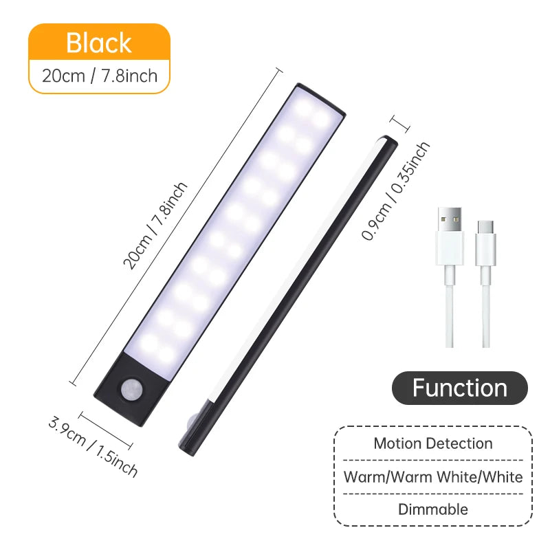 USB Rechargeable Motion Sensor LED Light – Wireless Night Lamp for Cabinet, Wardrobe & Kitchen