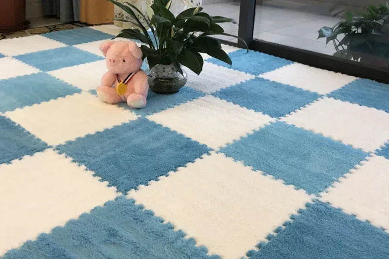 30×30CM Soft Plush Kids Play Mat – Interlocking Puzzle Floor Tiles, Warm Exercise & Decorative Carpet for Children